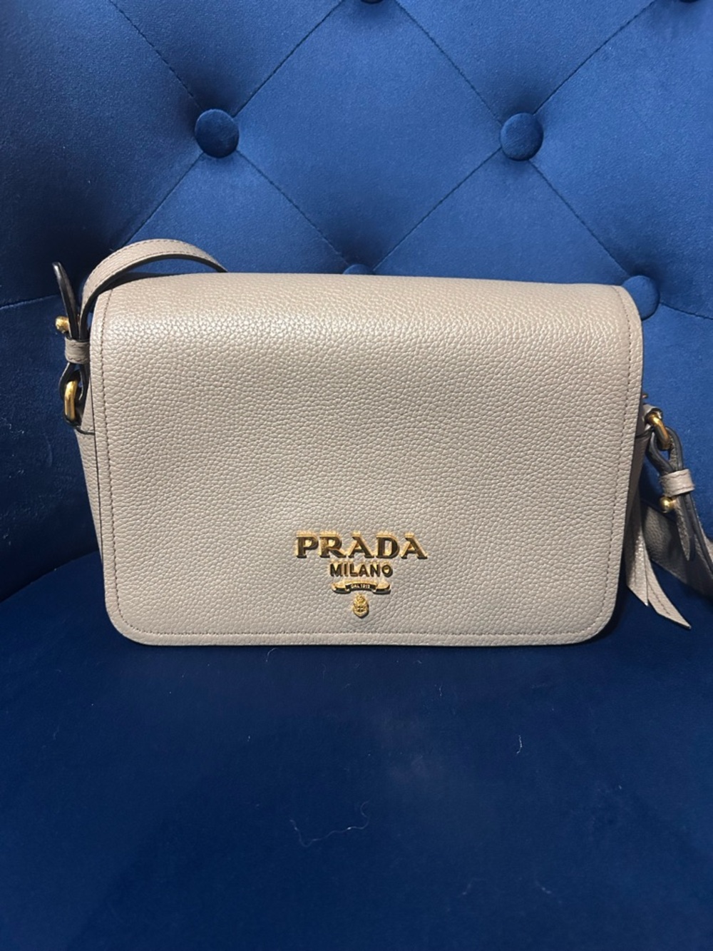 Prada Milano Leather Crossbody Bag in Grey Taupe